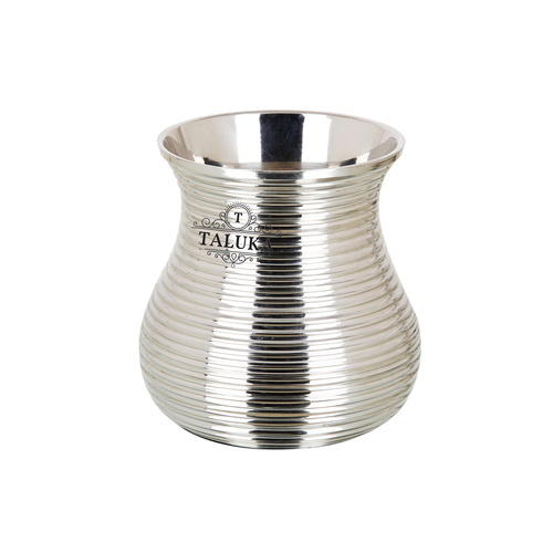 Brass Nickle Plated Bottom Belly Water Glass - 400 ml Capacity, 2.6" x 3.5" Inches Dimensions, Silver Color | FDA Approved, BPA-Free, Food-Grade Stainless Steel