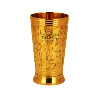 Brass Etching Glass - Pure Brass, 5" Height X 3" Width, Golden Color | Features 400 Ml Capacity, Weighs 235 Grams, Ideal Water Glass