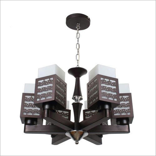 Designer Wooden Chandelier - Glass Material, Modern Electric Style | Elegant Lighting Fixture for Contemporary Spaces