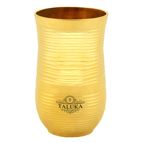 Brass Water Glass Round Luxury Designer - Pure Brass, Height: 4", Width: 2.7", Volume: 400 ML | Elegant Brass Gold, Weight: 170 Grams, Stylish Water Glass