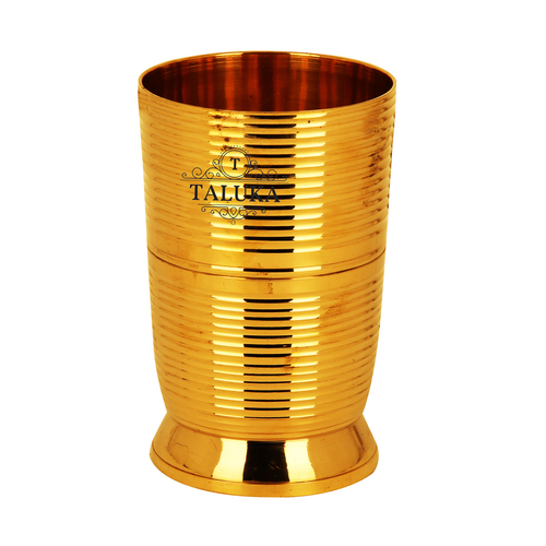 Brass Water Glass Luxury Design With Base - Pure Brass, Height: 4.3", Width: 2.7", Volume: 350 ML | Golden Color, Weight: 190 Grams