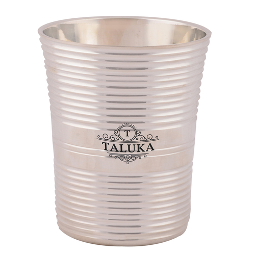 Brass Water Glass Full Ringed Silver Plated - Brass Material, 400 ml Size, Silver Color | FDA Approved, BPA-Free, Toxin-Free Design