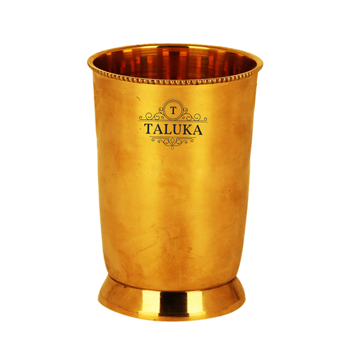 Brass Water Glass Top Ring Design - Pure Brass, Height: 4", Width: 2.7", Volume: 400 ML | Golden Color, Weight: 170 Grams, Ideal for Water Use