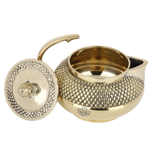 Brass Tea Pot - 400 ML, 4.0" Height x 3.5" Diameter, Gold Color | Elegant Dotted Design, Durable Home Decor, Perfect Gift for Diwali and Christmas
