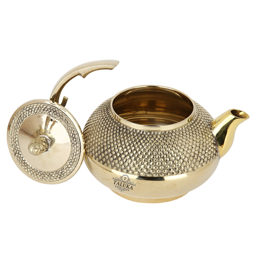 Brass Dotted Designer Tea Pot - 800 ML, 5.0" Height x 7.0" Diameter, Golden Brass | Elegant Home Decor, Hassle-Free Pouring, Unique Gift Idea