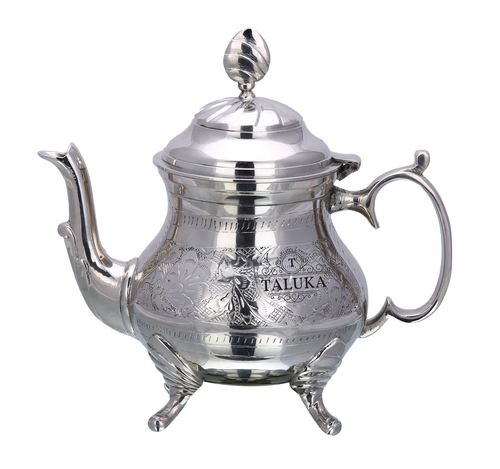 Brass Tea Pot - 800 ML Silver Leaf Design, Elegant Durable Gift Box Packing for Tea and Coffee Serving