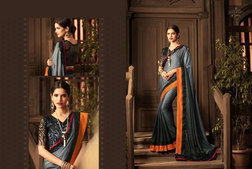 Shaded Grey Fancy Blouse Designer Saree