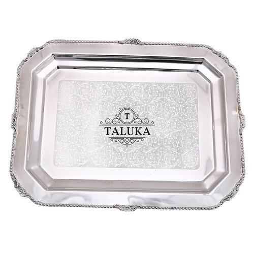 Brass Square Serving Tray - Brass, 16.5" x 12.5" Inches, Silver Color, 1100 Grams | Perfect for Cocktail Parties, Durable and Washable