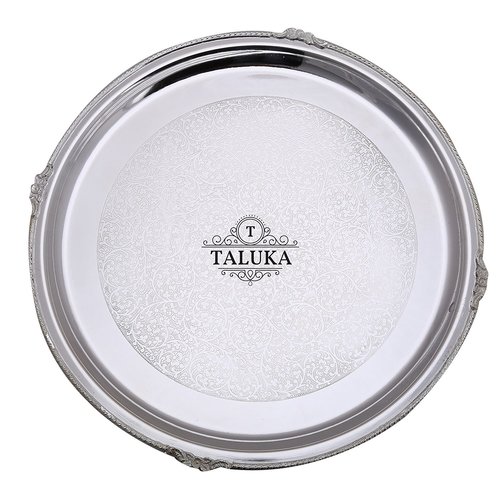 Brass Round Tray - 14.5 Inch Diameter, Silver Color | Durable Serving Tray for Home Bar & Cocktail Parties