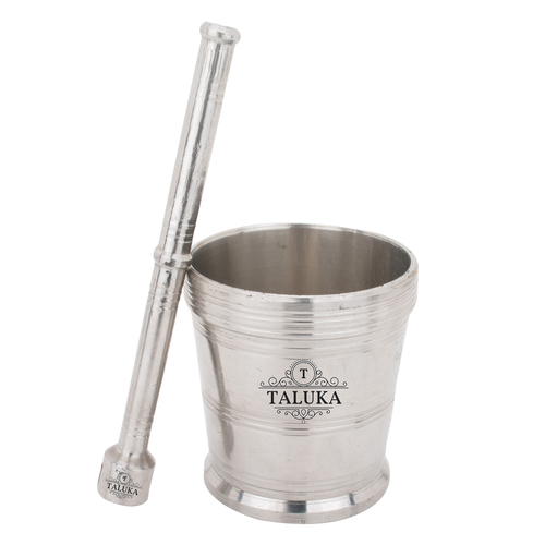 Aluminium Mortar And Pestle - Stainless Steel, 4" Height x 3.5" Diameter, Silver Color, 920 Grams, Ideal for Crushing Ingredients Nonna-Style
