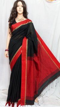 Black And Red Velvet Border Sarees