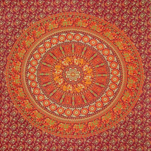 Mandala Tapestry Bedsheet/Wall Hangings - 100% Cotton, Queen Size 2286 x 2540 mm, Multi-Color, 220 Thread Count, Washable Design with Traditional Sanganeri Print