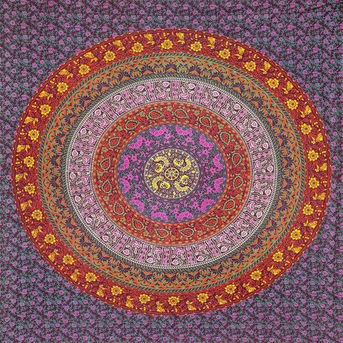 Tapestry Bed Cover - 100% Cotton Double Bedsheet 2286x2743mm | Multi-Color Hand-Block Print 2 Matching Zipper Pillow Covers Washable Jacquard Design