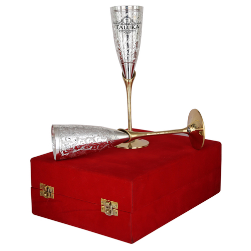 Silver Plated Wine Champagne Glass - Brass Material 400 ml Size Silver Color | Exquisite Engraved Design for Elegant Home and Event Decor