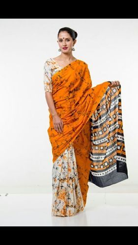 Multicolor Batik Print Cotton Saree