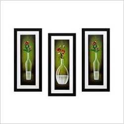 Home Decor - Canvas and Wood, 12x18 Inches, Green | Modern Wall Art, Three Pieces, Easy Installation
