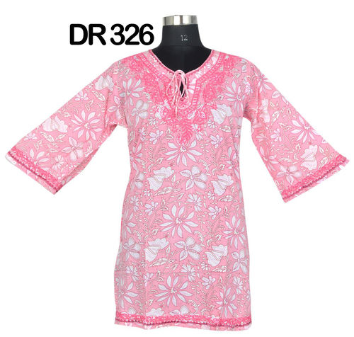 Multi Color 10 Cotton Hand Block Print Embroidered Womens Top Kurti Dr326