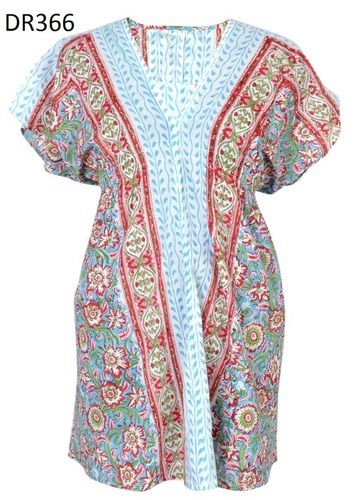 Multi Color 10 Cotton Hand Block Print Short Kaftan Dr366