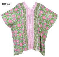 Cotton Hand Block Print Short Kaftan - Free Size 36" Length, Multi Color And Assorted Prints, Sleeveless Casual Dress
