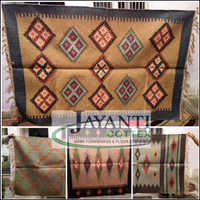 Handmade Durries - Jute, Variable Dimensions | Beige, Geometric Design, Handwoven, Decorative, Durable, Unique Style, Versatile Use