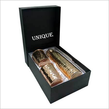 Copper Bottle With Two Glass Set Box Packing
