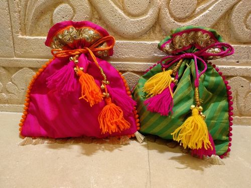 Pink And Green Potli Bag