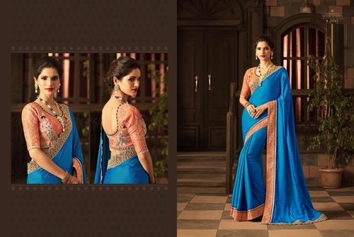 Blue Sober Work Silk Saree