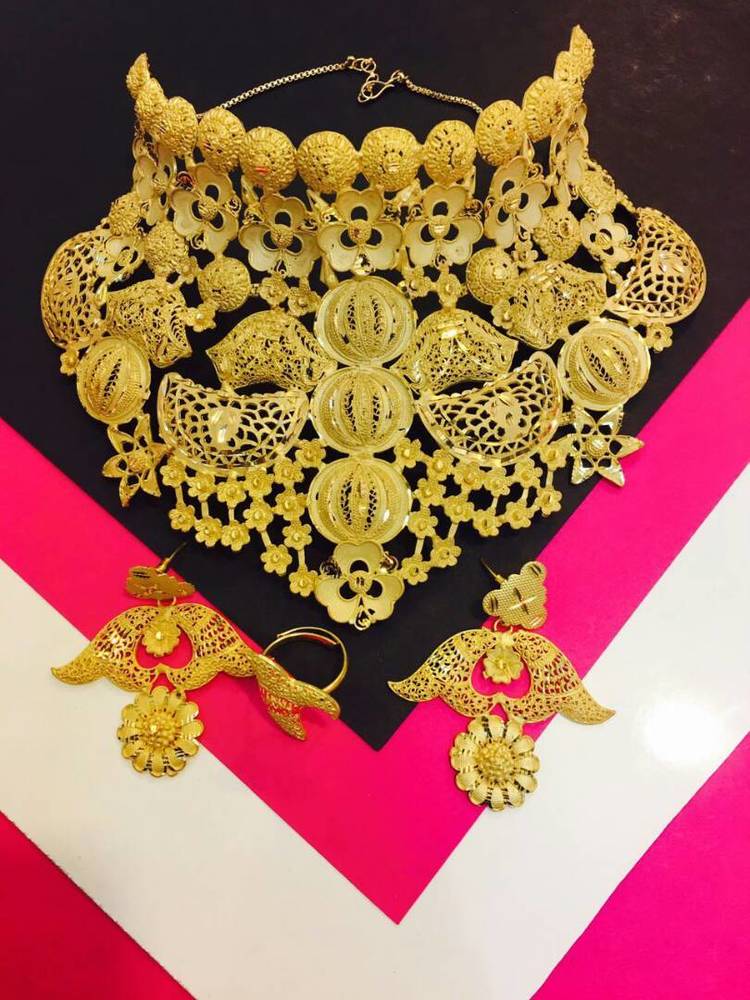 Neckless - 2 Gram Gold-Plated Metal, Adjustable Length | Elegant Design, Drop Earrings, Intricate Detailing, Stylish Choker
