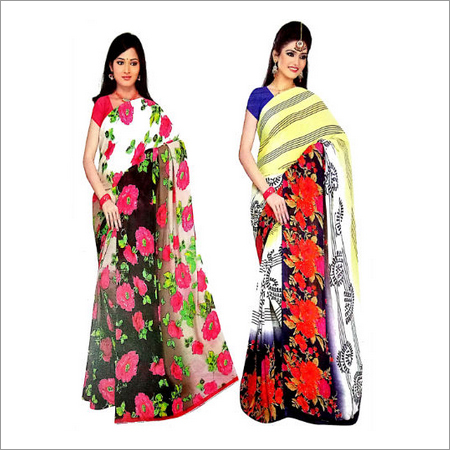 Ladies Flower Print Weightless Saree