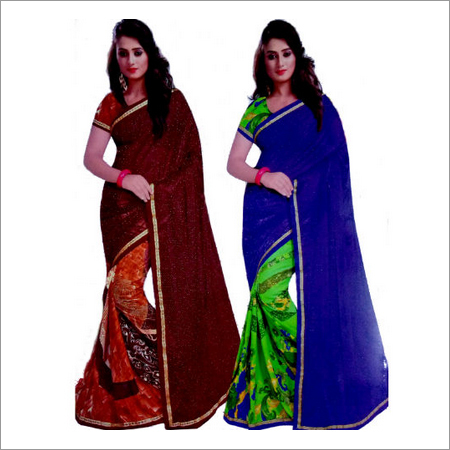 Ladies Georgette White Floral Print Saree