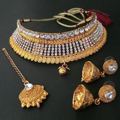 Regal AD Stone Choker Necklace - Copper Design, Crystal and Rhinestone Accents for Engagements and Weddings
