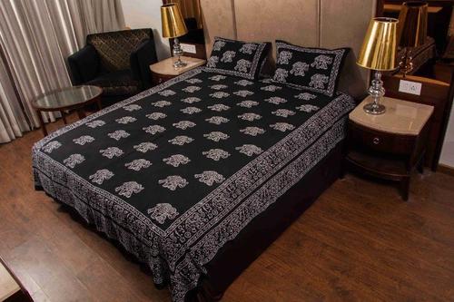 Block Printed Bed Sheet - 100% Cotton, King Size 2286 x 2743.2 mm, Red Colour, 250 Thread Count, Washable, High Bulk Filling, No Shrinkage