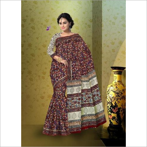 Hand Block Print Kalamkari Saree