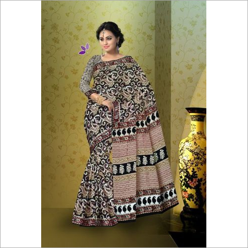 Hand Block Print kalamkari Cotton Mulmul Saree