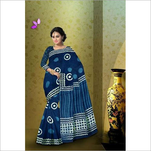 Hand Block Print Indigo Saree