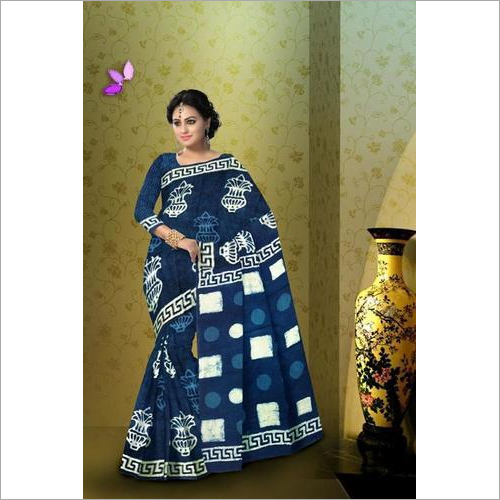 Hand Block Print Indigo Saree