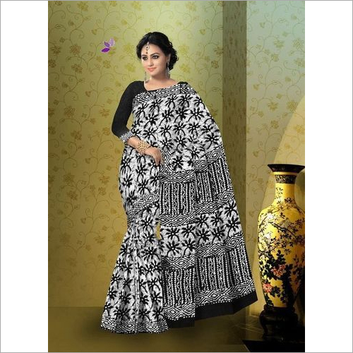 Hand Block Indigo Cotton Saree