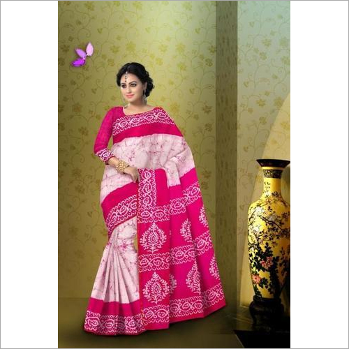 Batik Print Cotton Mulmul Saree