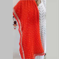 Bandhej Dupatta With Border - Georgette, Printed Pattern | Orange Color, Casual Wear, Washable Material