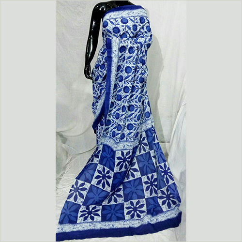 Printed Blue Cotton Saree