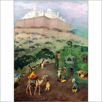 Harinath Peddada - Village Scene Artwork 105x90 cm | Vibrant Colors, Unique Composition, Captivating Depth