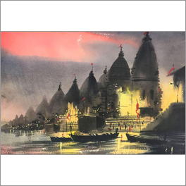 Esha Singha - Temple Series Medium: Water Color