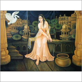 Seema Singh - Lady In Garden Medium: Oil