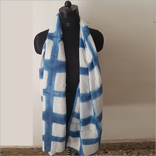 Ladies Stole - Polyester, Available in Multiple Sizes from XS to XXXL, White & Blue Printed Design | Washable for All Seasons