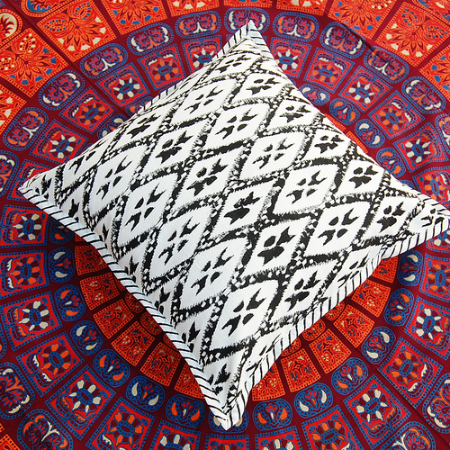 Multi Colored Block Print Cotton Cushion Cover Set