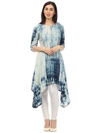 Handloom Cotton Kurtis - Cotton, 38 Inches Length, Size S-xl, Blue Color | Asymmetrical Hem, Breathable, Comfortable, Unique Design, 3/4 Sleeve