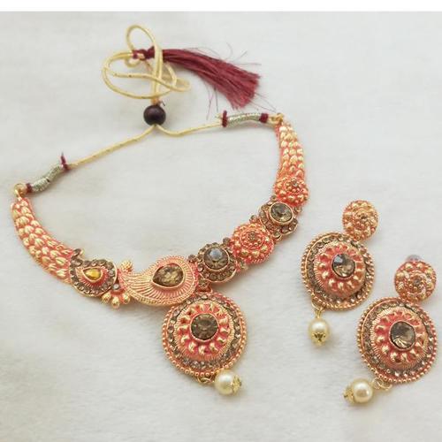 Rose Gold Plated Necklace Set - Copper, Elegant AD Stone Design | Imitation Jewelry Set for Women, Perfect for Weddings, Parties, and Gifts