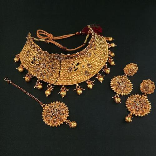 Charming Bollywood Design Gold Plated Choker Style Necklace Set With Mangtikka Gender: Children