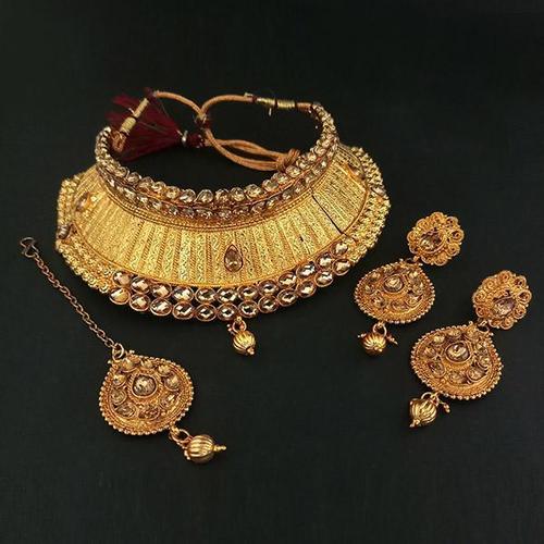 Gold Plated Bridal Choker Necklac Set With Maang Tikka Gender: Children