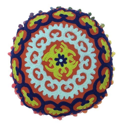 Multi Color Round Suzani Cotton Cushion Cover